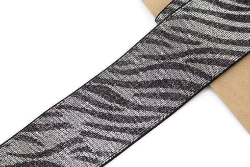 Metallic Dark Brown and Silver Zebra Print Elastic Band Elastic Trim Wide 3 inches width 28 inches length ELT00019